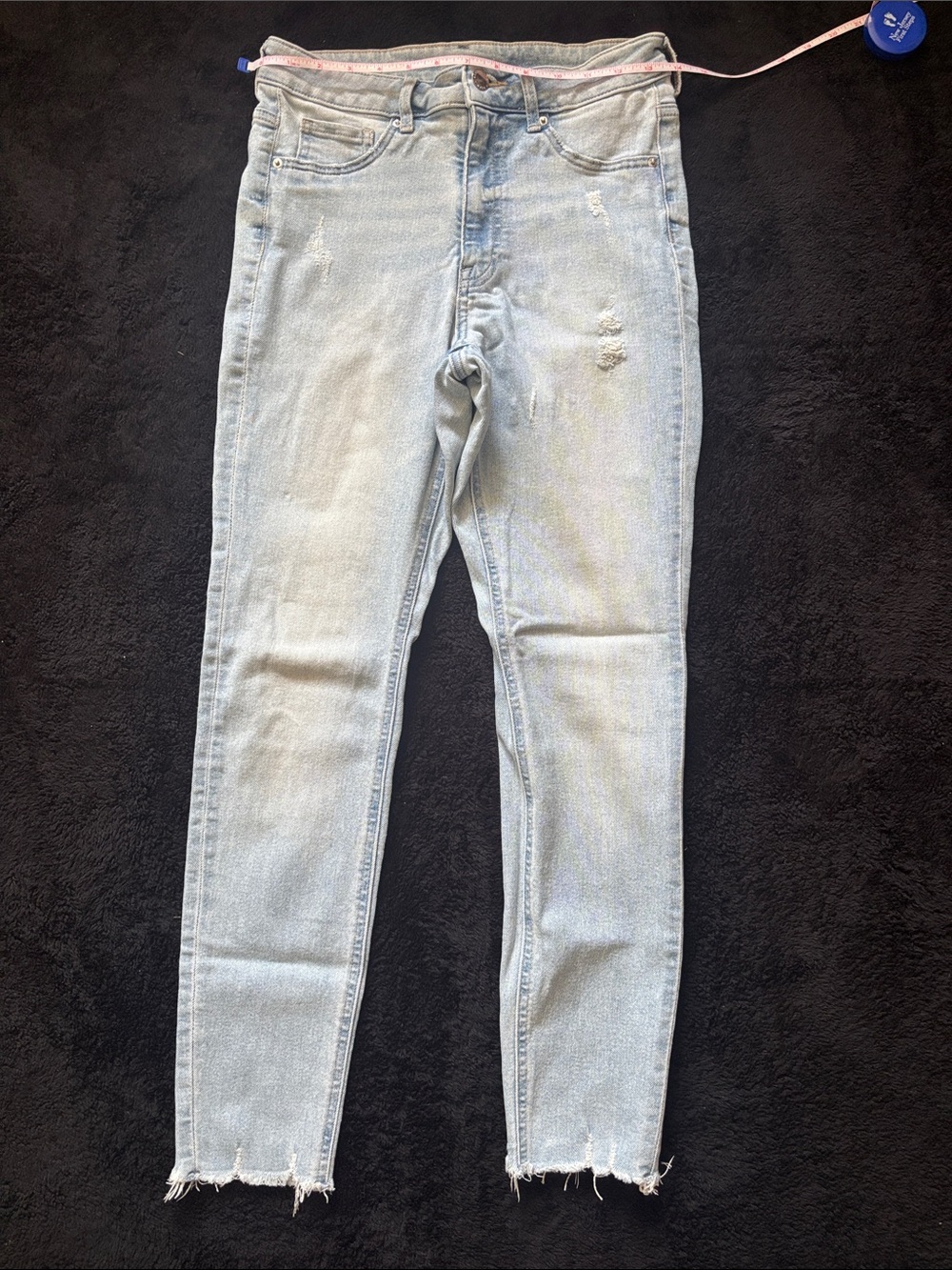 H&M Tapered Ankle Raw Hem Distressed Jeans